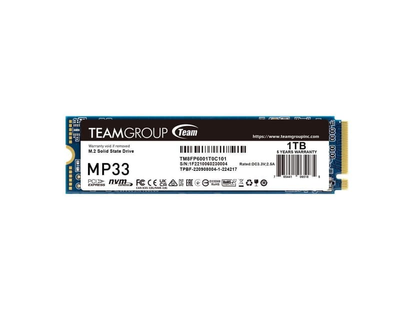 Team Group MP33 M.2 2280 1TB PCIe 3.0 x4 with NVMe 1.3 3D NAND Internal Solid State Drive (SSD) TM8FP6001T0C101