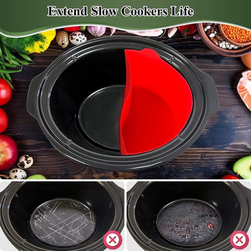 Estbridg 2 in 1 Reusable Slow Cooker Divider for 6 QT Crockpot Divider Insert Silicone Slow Cooker Divider Insert fits Beach Crock-Pot Slow Cooker Slow Cooker Liners for Crock Pot Liners
