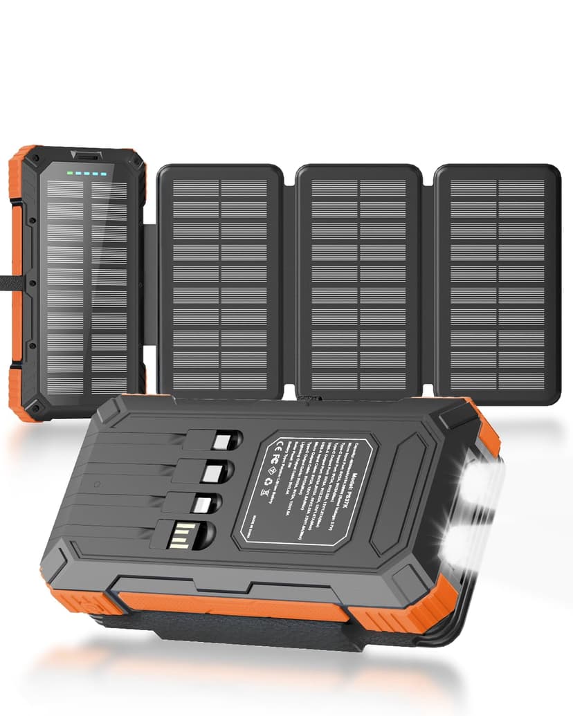 Kepswin Solar Charger Power Bank 49800mAh with 4 Built-in Cables & 4 Foldable Panels, PD22.5W Fast Portable Phone Charger, External Battery Pack with