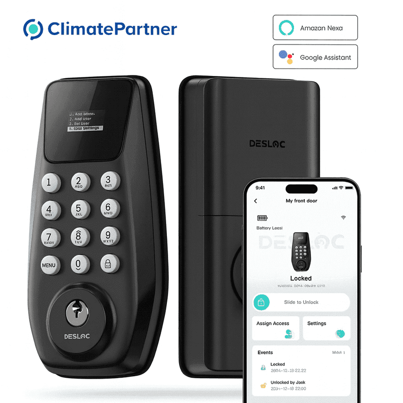 DESLOC C100 Plus -W Smart Keyless Deadbolt – Up to 100 PIN Codes, IP54 Waterproof, BHMA Grade 3, Black
