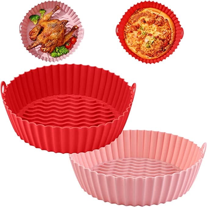Jinsinto 8.5inch Air Fryer Silicone Pot, 2Pcs Silicone Air Fryer Basket Heat Resistant Easy to Clean, Reusable Air fryers Silicone Pot Round for 5QT - Food Safe Air fryer Oven Accessories