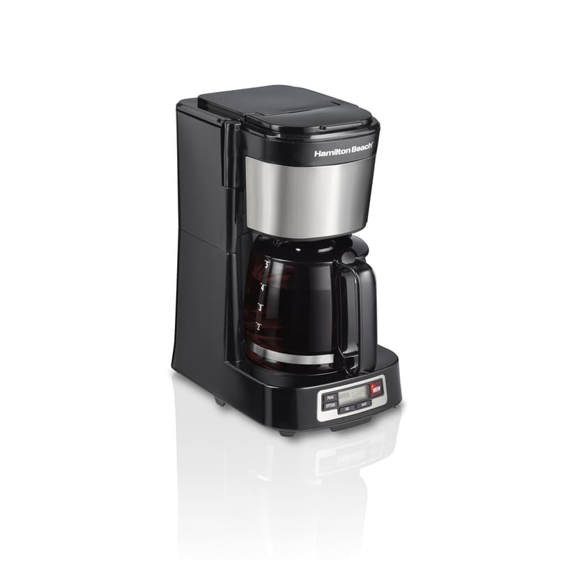 Hamilton Beach 5 Cup Compact Programmable Coffee Maker with Glass Carafe, Black, 46111