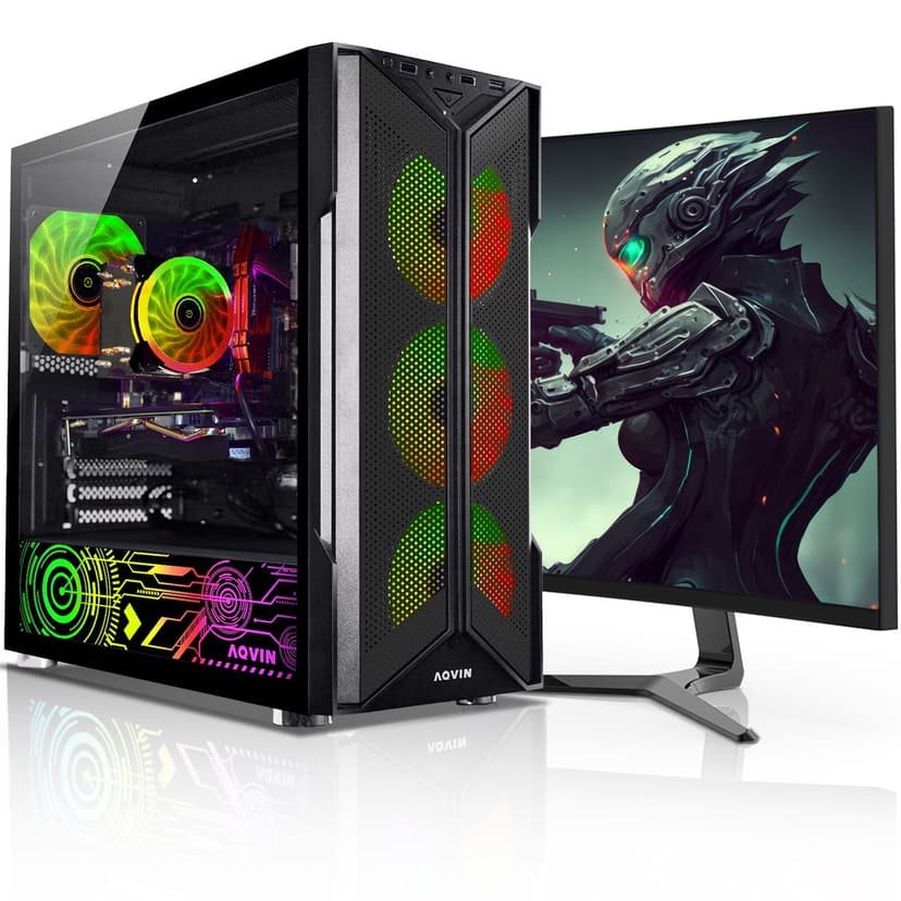 AQVIN Gaming Desktop PC, Intel Quad Core i7 Up to 4.6Ghz, GeForce RTX 3050 6GB GDDR6, 32GB RAM DDR4 1TB SSD Storage, 27 inch Gaming Monitor ,RGB Keyboard and Mouse, HDMI, Windows 11 Pro 64 bit-Black