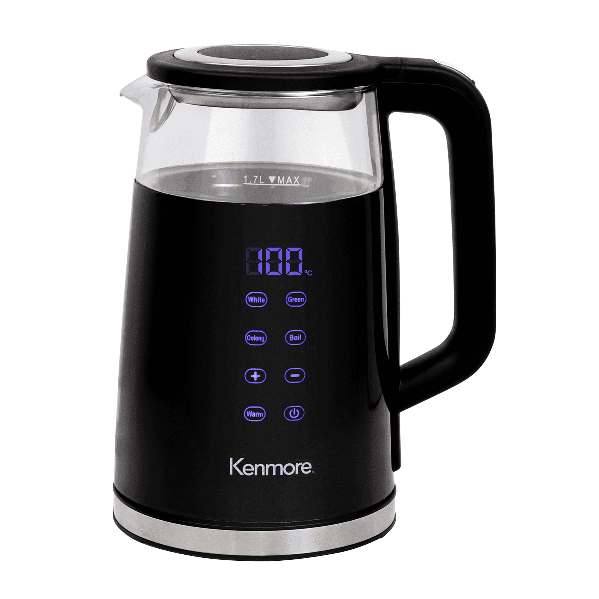 Kenmore Double-Walled Glass Electric Kettle 1.7L, Digital Temperature Control With 4 Pre-Sets, Black