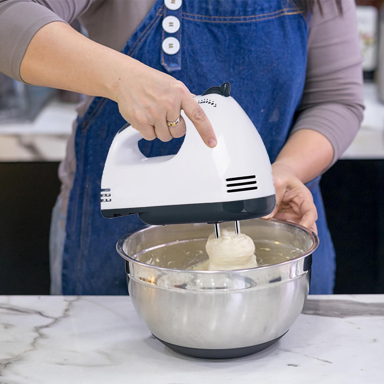 UsTZtai 7-Speed Hand Mixer Electric, Stainless Steel Egg Beater with Dough Hooks, Kitchen Baking Whisk for Cake Cream