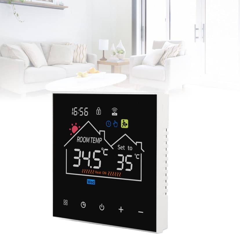 Digital Thermostat, Power Failure Memory IP20 Protection Programmable Thermostat LCD Display PC Flame Retardant Shell for Hydronic Heating Boiler WiFi Version Voice Control for