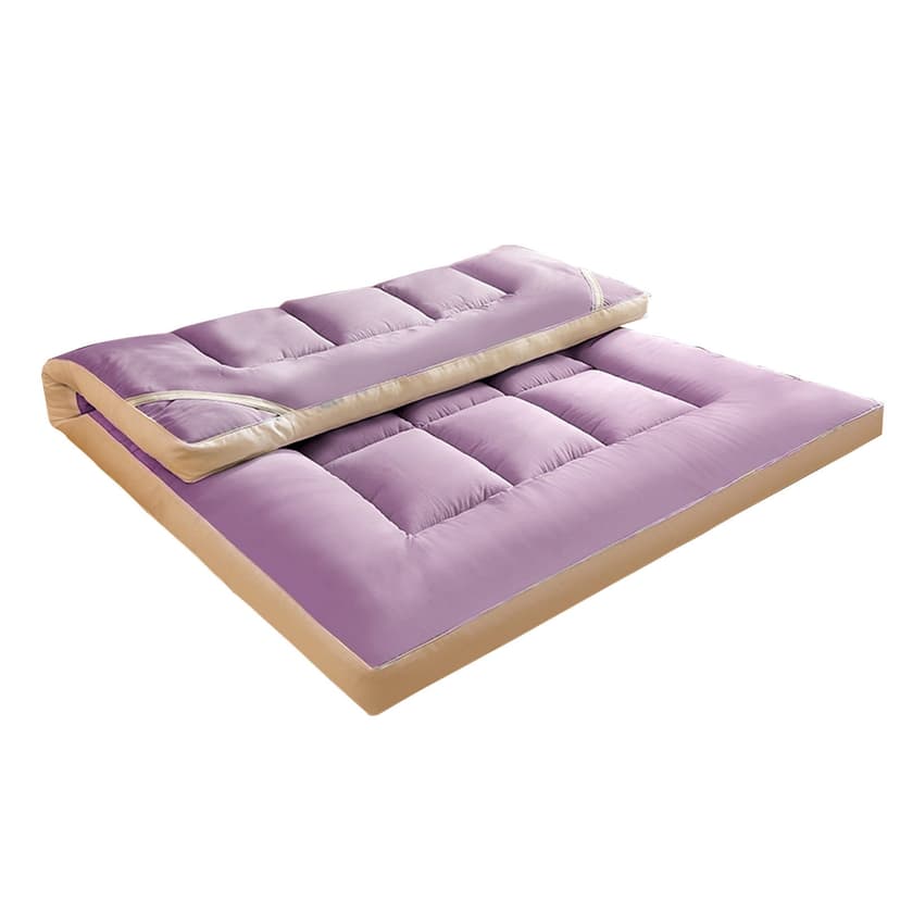 Purple Soy Fiber Mattress Pad Topper Foldable Soft Comfortable Machine Washable Breathable For Student Bed Guest Bed 71X79 Inches Polyester Filled Mattress Cover 4.41Lb Lightweight