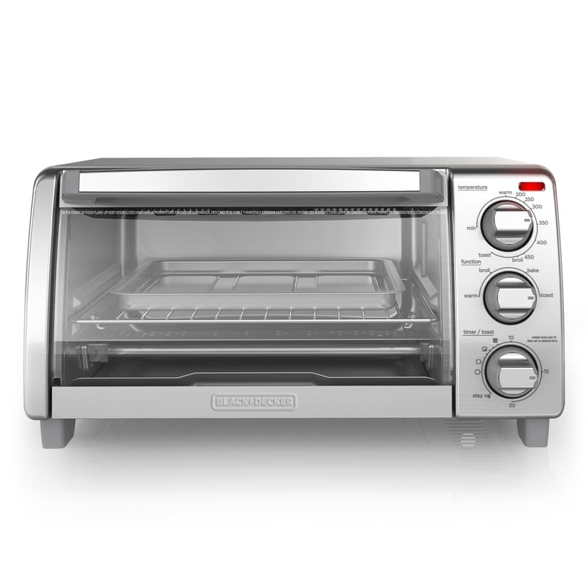 BLACK+DECKER™ Natural Convection 4-Slice Toaster Oven, Stainless Steel, Bake, Broil, Toast, Keep Warm Cooking Functions