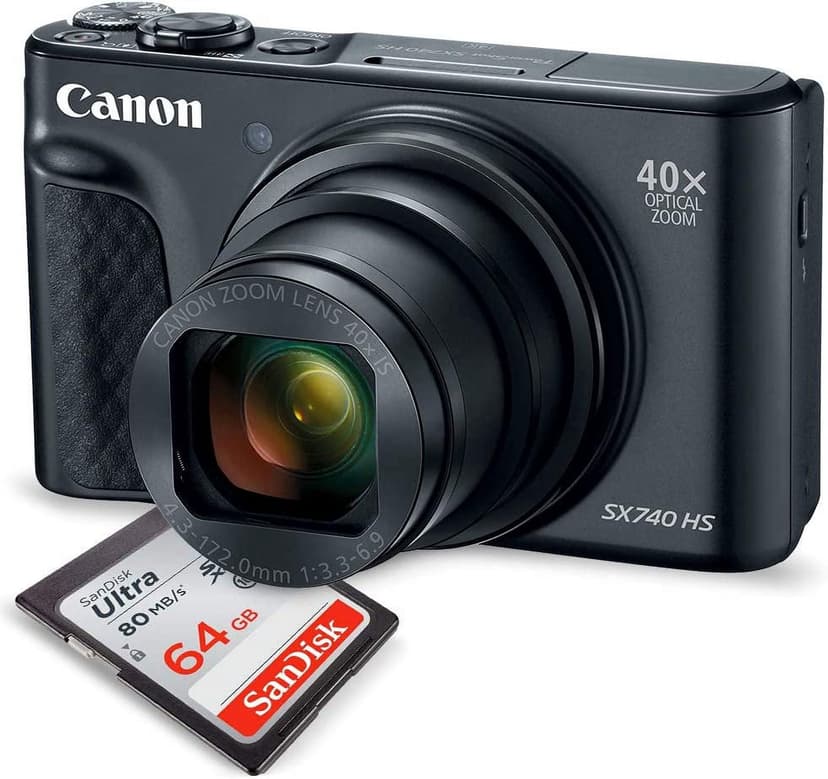 Canon PowerShot SX740 HS Digital Camera (Black) with 32GB Card (International Model)