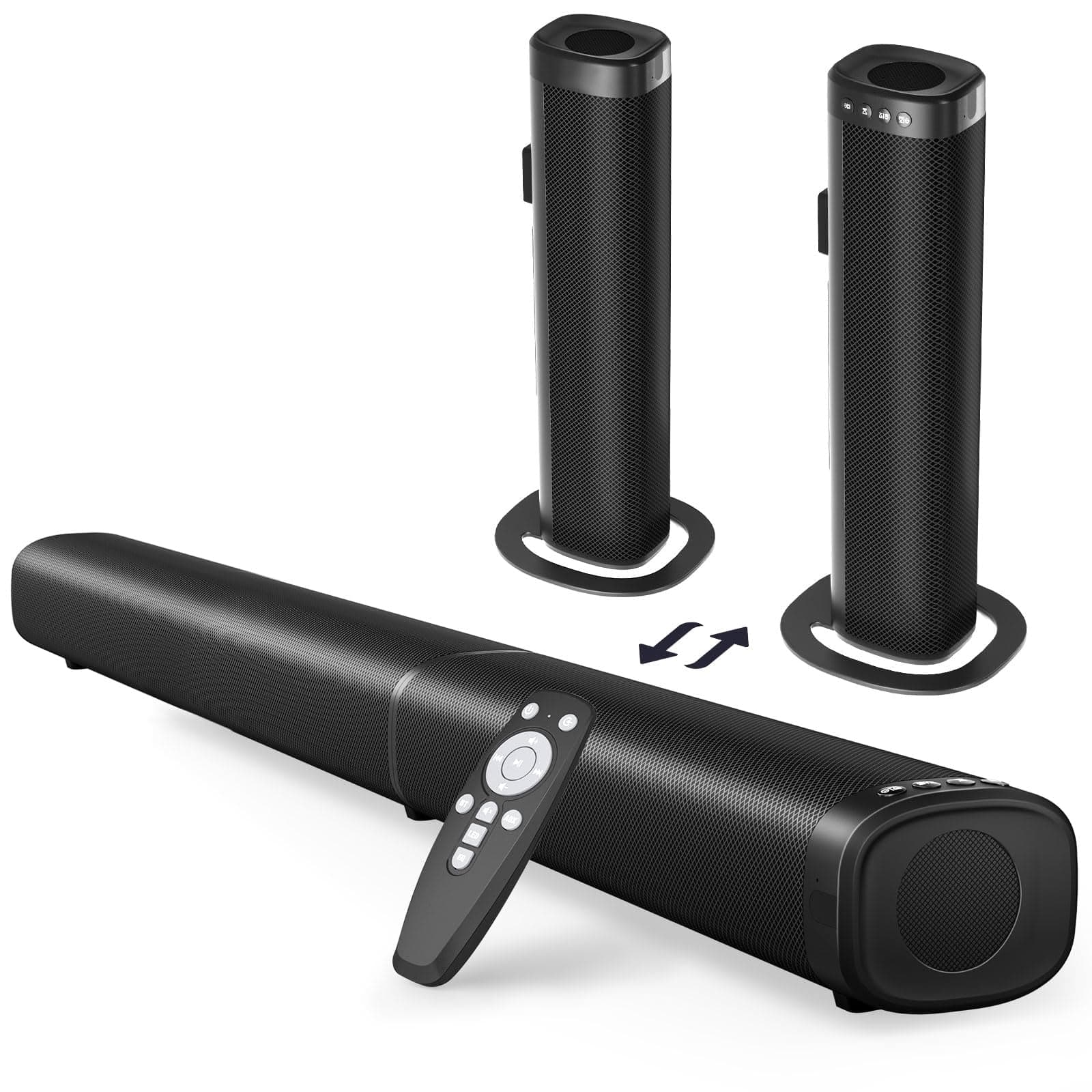 Puriom Sound Bar for Smart TV, 100W Sound Bar with Bluetooth 5.3/ARC/Opt/AUX Connect, 2-in-1 Detachable Home Soundbar, Home Theater Speaker & Bass Ef