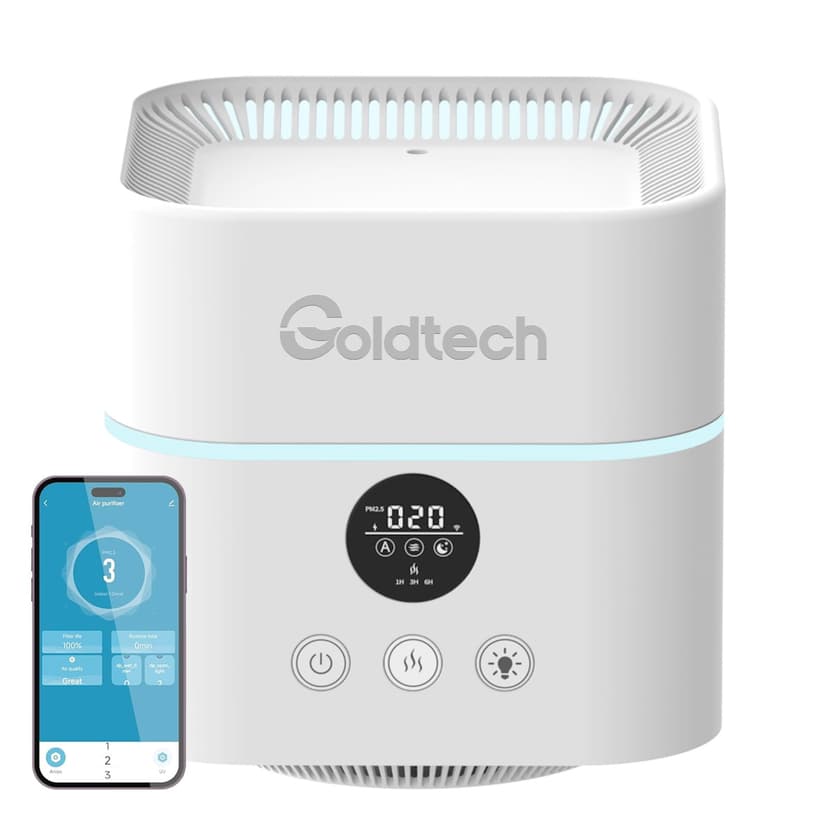 Goldtech Air Purifier and Humidifier Combo for Bedroom Up to 200Ft²,H13 True HEPA Filter Desk Air Purifiers with Smart WiFi,50