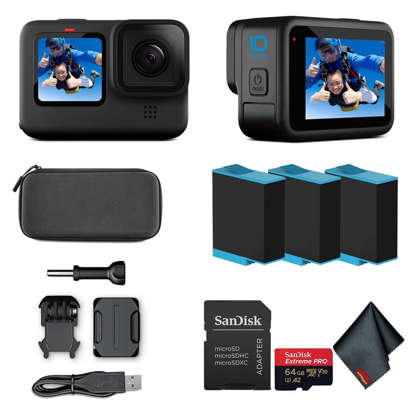 GoPro HERO10 (HERO 10) - Waterproof Action Camera + 64GB Card and 2 Extra Batteries