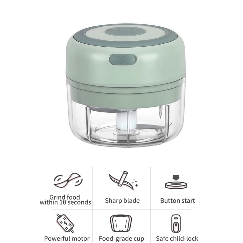 Household Electric Mini Garlic Chopper Food Chopper with Two Blade, Vegetable Chopper Mini Chopper for Garlic/Onions/Vegetables/Salad/Pepper
