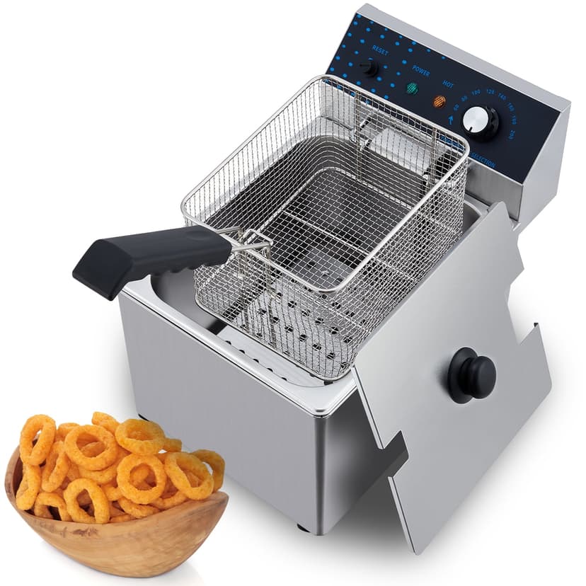 EDTara Stainless Steel 8.5qt Electric Deep Fryer, Single Basket Countertop Fryer for Restaurant, Food Truck, or Kitchen Use