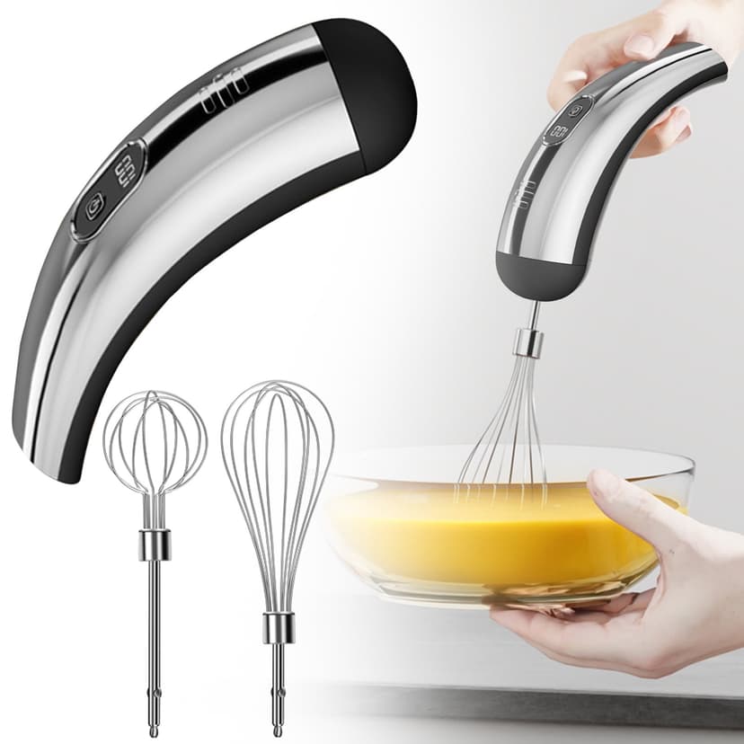 Wireless Electric Egg Beater - Rechargeable Hand Mixer with 5 Speed Settings, LCD Display - Cordless Milk Frother, Whisk for Baking, Cake