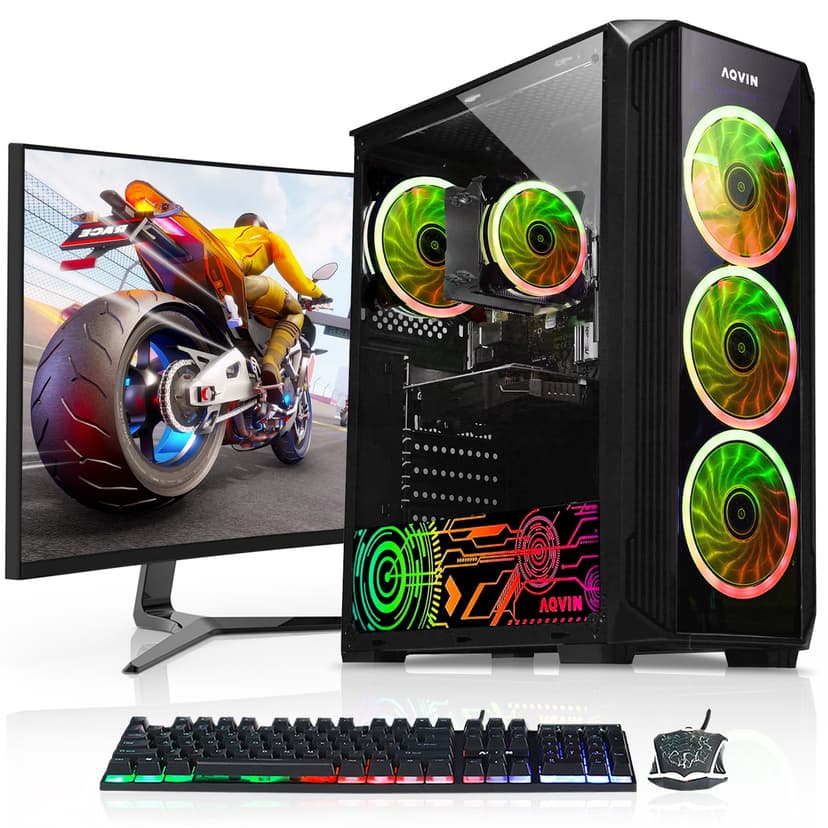 AQVIN Gaming Desktop Tower PC | 24inch FHD Gaming Monitor | Intel 10th Gen i3 up to 4.30 GHz Processor | AMD Radeon RX 550 4GB DDR5 Gaming | 16GB DDR4 RAM 512GB SSD | WiFi Windows 11 Pro