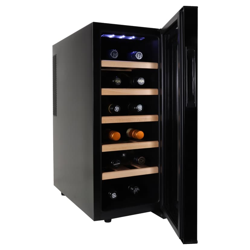 Koolatron Deluxe 12 Bottle Wine Cooler, Beech Wood Racks, Black, 1 cu. ft. (28L), Freestanding