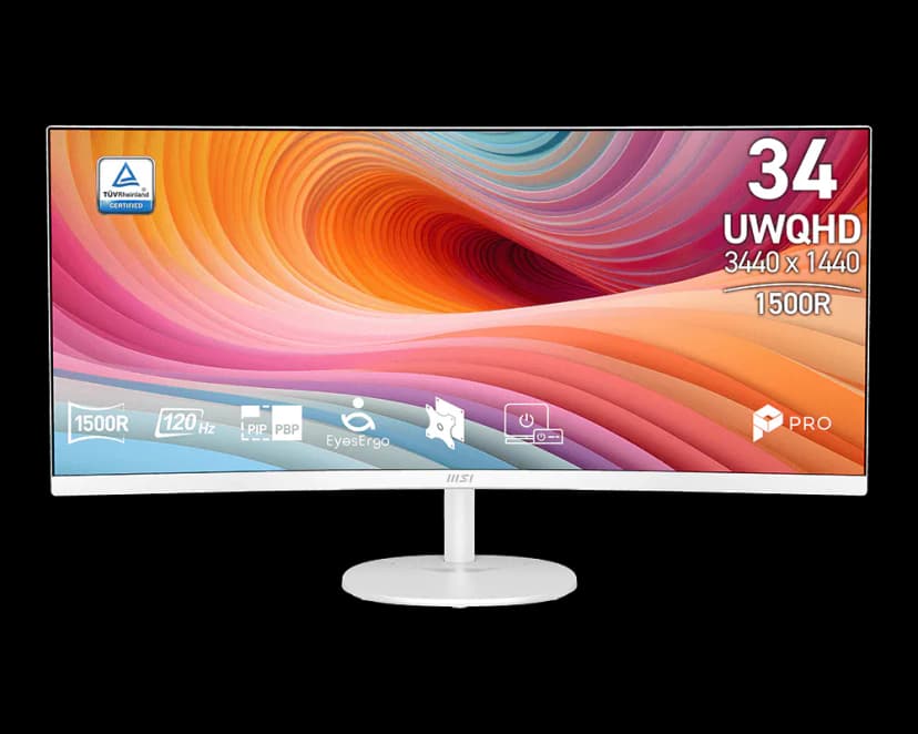 MSI 34" 3440x1440 (UWQHD) 120Hz 1ms (MPRT) Curved VA Monitor Tilt adjustable with speaker (PRO MP341CQW E12) - White