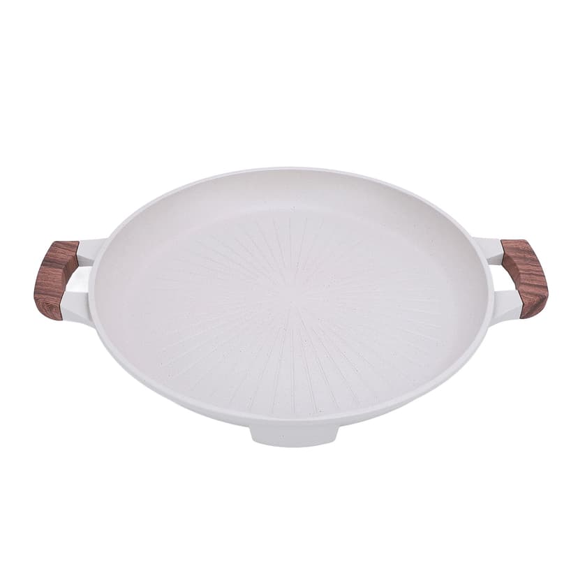 Korean Grill Plate, Easy Cleanup Round BBQ Plate Even Heating Safe Handle for Indoor Outdoor Grilling