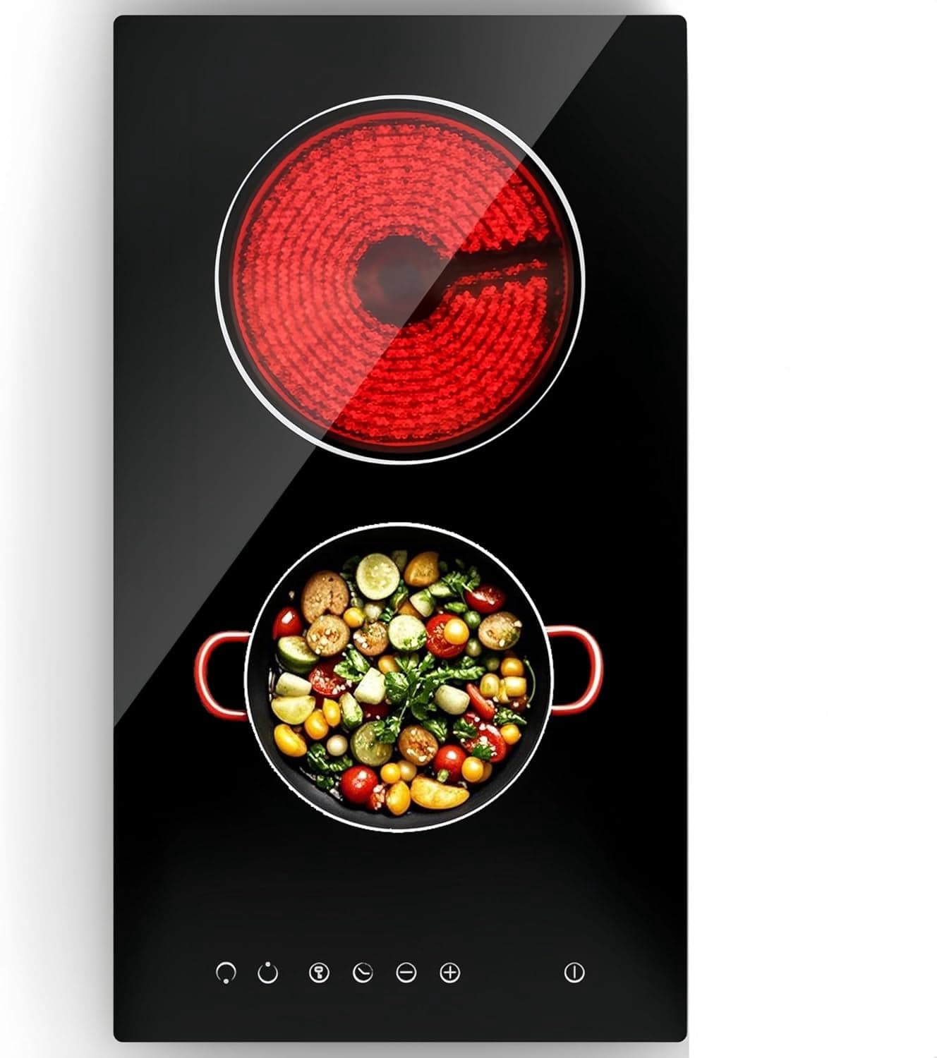 Pladeca 12 Inch Electric Cooktop, 2 Burner Stove Top with Sensor Touch Control, Built-in Glass Top With Child Safety Lock & Timer, 3000W, Hardwired for 220V~240V, Fast Heating, Black Glass