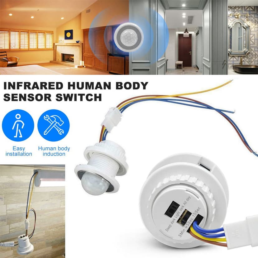 DEBGFS Light Bulb Switch, Motion Sensor Light Switch ,AC 110V/220V Infrared PIR Motion Sensor Recessed Wall Lamp Light Bulb Switch