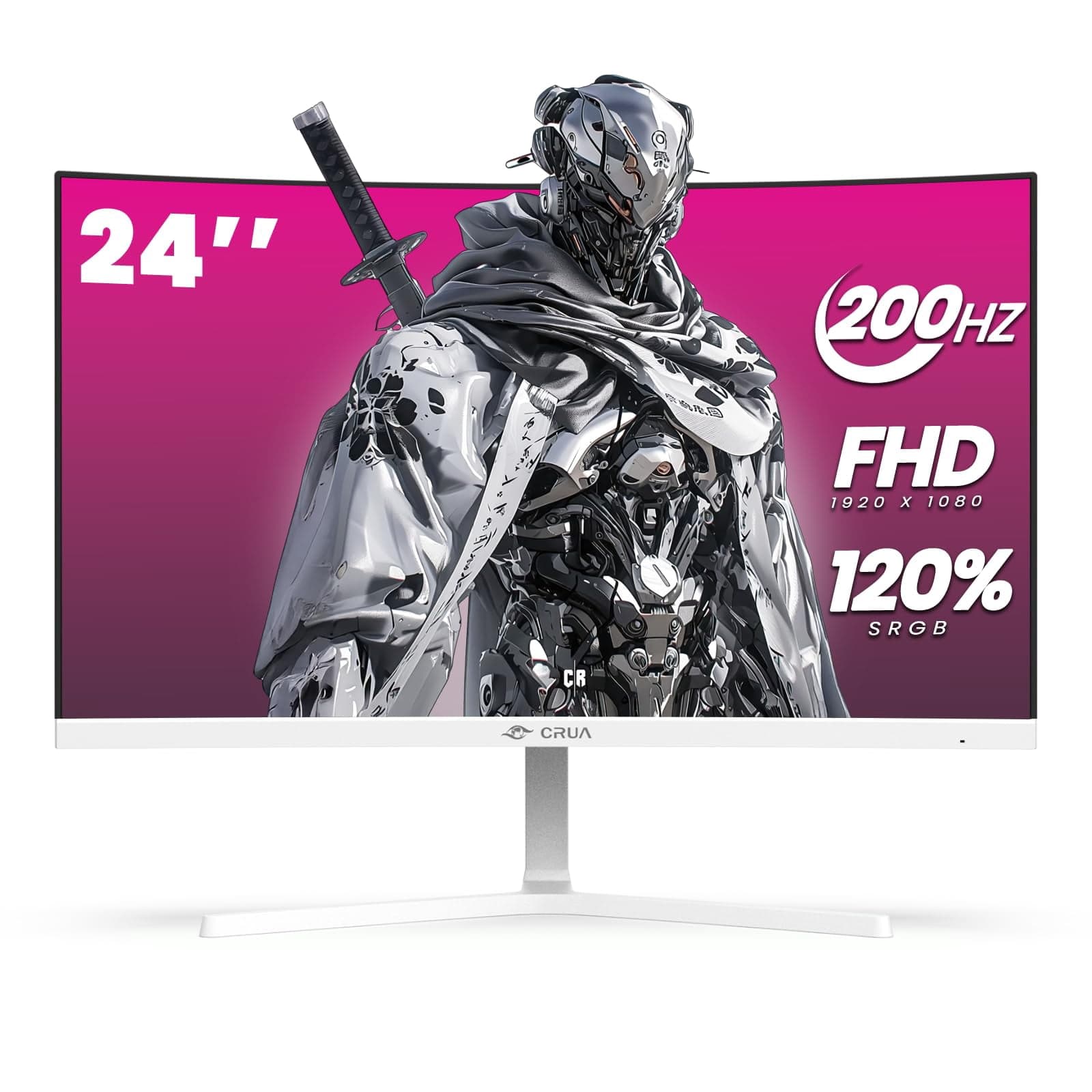 CRUA 24" Curved Gaming Monitor, 165Hz/200Hz Computer Monitor, FHD 1920x1080, 120% sRGB, AMD FreeSync, Blue Light Filter, for Gaming & Office, Wall Mo