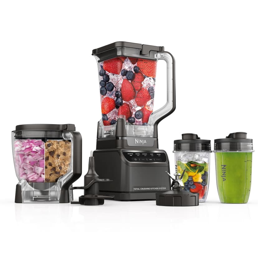 Ninja BR601AMZ Ninja Total Crushing Kitchen System for Smoothie Frozen Extract Chop & Dough 1200 Watt 72-oz. Full-Size Pitcher 8-cup Food Processor Bowl 18-oz. To-Go Cup BPA Free Dark Grey