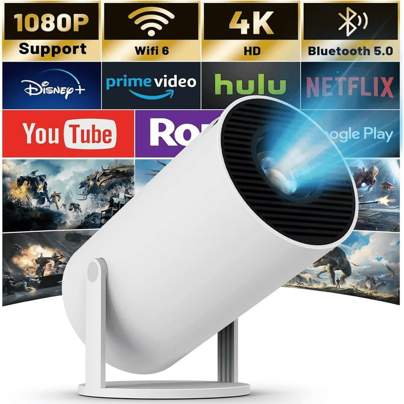 Salange Mini Projector 4K 1080P Support with Bluetooth and WiFi 6, Auto Correction/Focus, Portable Projector for Movie Projection