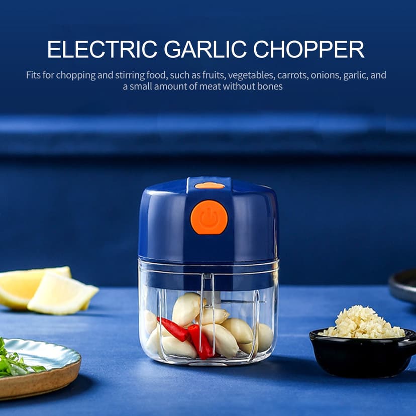 Amdohai Mini Electric Garlic Chopper Multi-function Food Chopper USB Charging Garlic Grinder Mincer Cutter for Chopping Vegetables Fruits Onions Garlics Salad Boneless Meat