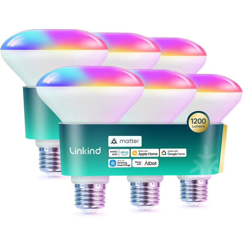 Linkind Matter Smart Light Bulb,1200LM 85W BR30 Smart Flood Light Bulbs Work with Alexa, Apple Home, Google Home, RGBTW Recessed Color Changing Bulbs