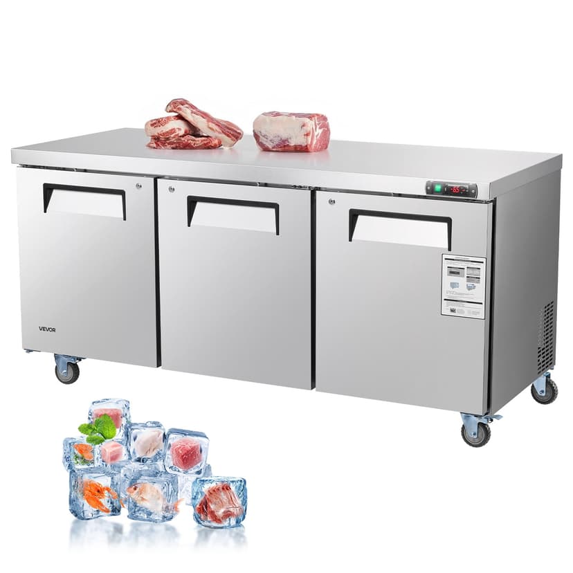 VEVOR Commercial Freezer Prep Table Stainless Steel 72 inch Triple Door