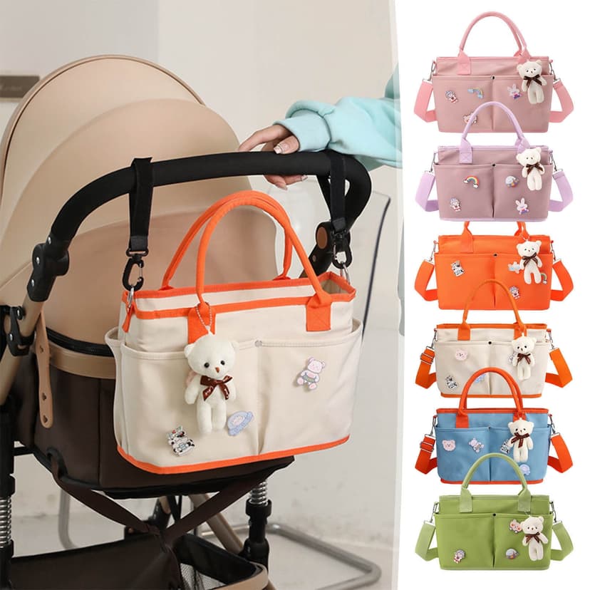 Diaper Bag For Infant Large Capacity Pockets Wrap Straps For Stroller Pendant Bear Brooch Infant Bottle Diaper Postpartum Infant Pack