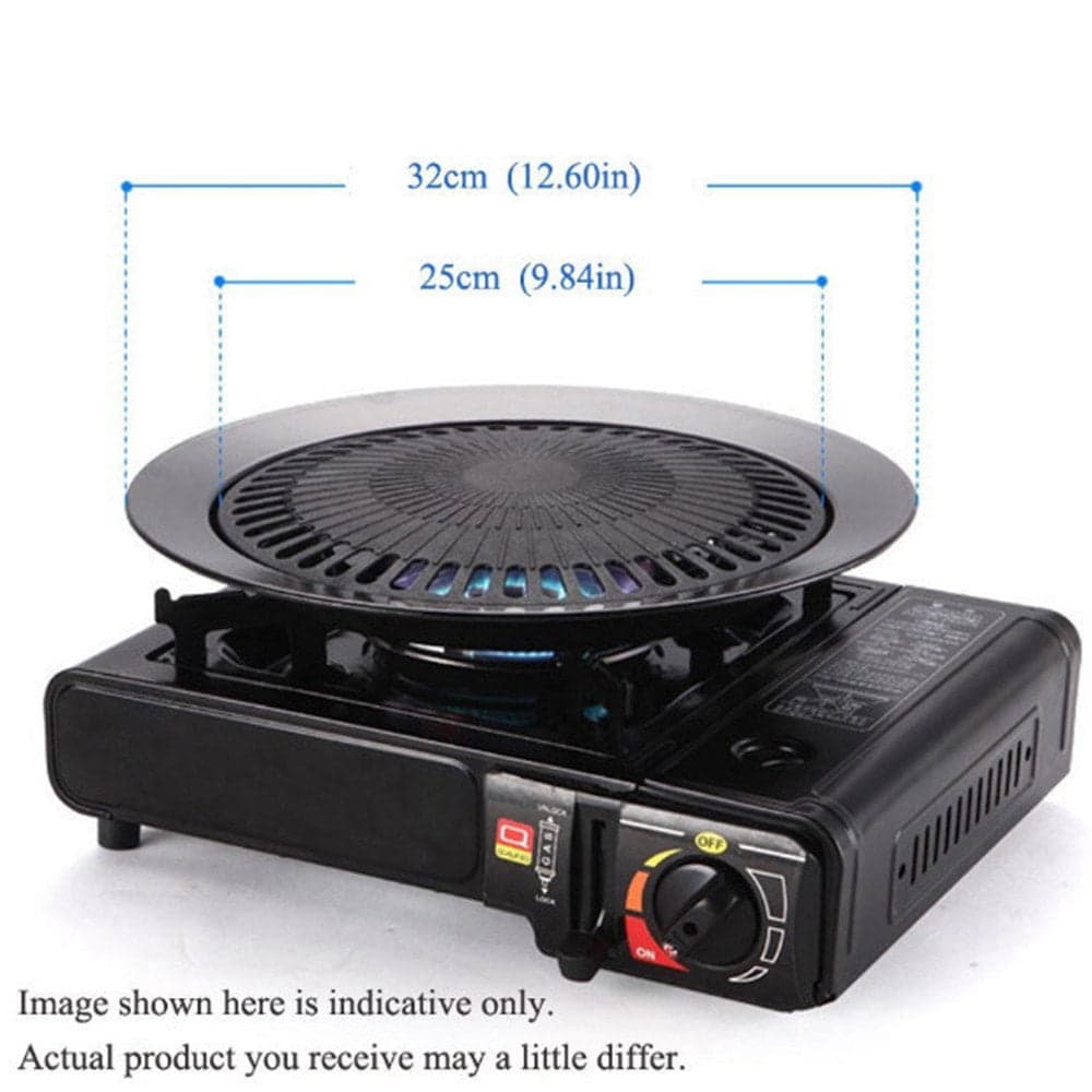 Bamboohart 12.6in Round Iron Korean BBQ Grill Plate Barbecue Non-stick Pan Set with Holder Set Portable Stove Korean Grill Pan Cast Iron Indoor
