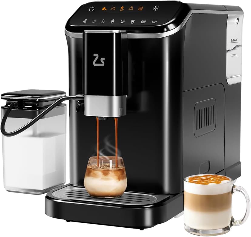 Fully Automatic Espresso Machine - 20 Bar Professional Coffee Maker with PID Temperature Control, Built-In Grinder & Milk Frother, 1.5L Tank, 5 Coffee Options, Touch Display