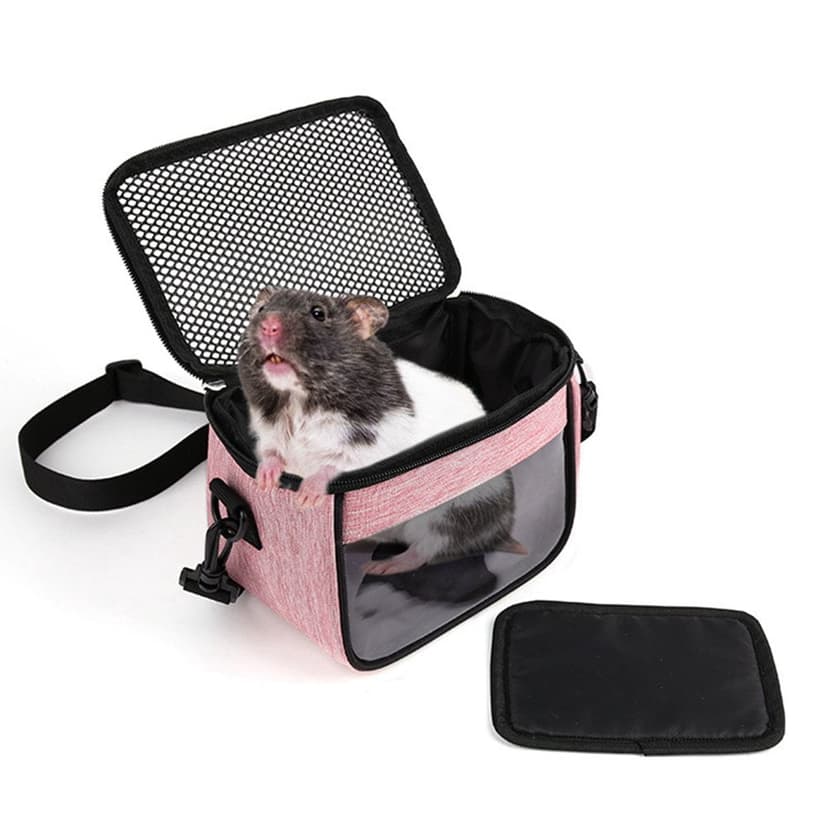 Hamster Carrier Bag - Cute Travel Sling for Small Animals Rat,Gerbils Sugar Glider Gecko Baby Hedgehog - Transport Pouch with Breathable Mesh Top Back Pocket Shoulder Straps