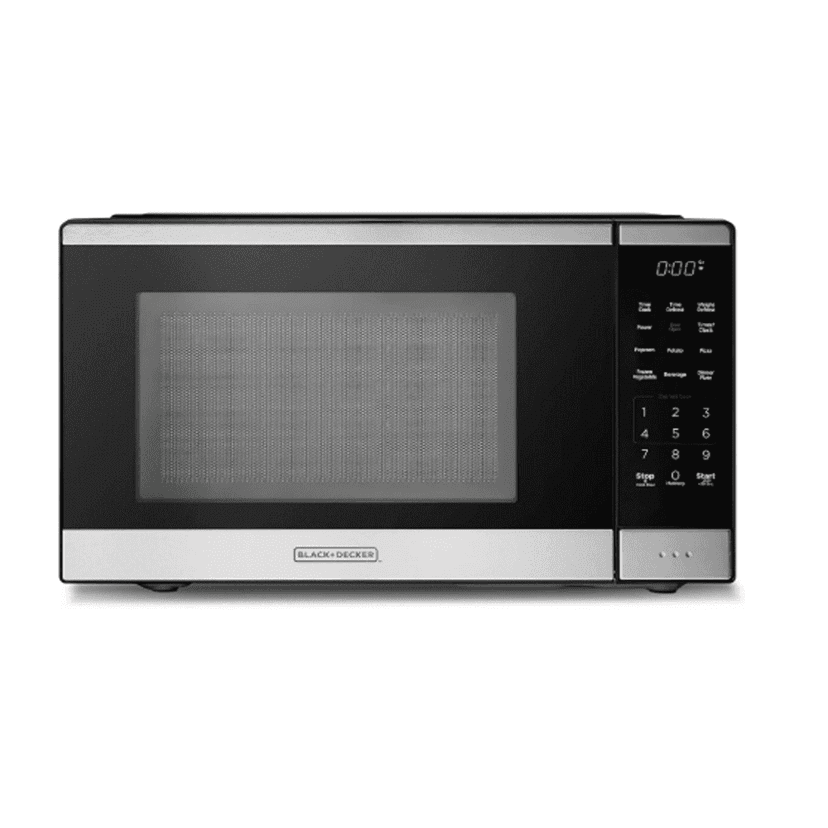 (Manufacturer Refurbished) Black + Decker 0.9 Cu Ft Microwave Oven Countertop , 6 Auto Menus, 10 Power Levels, Digital Panel, 900W Black (EM9P022DY)