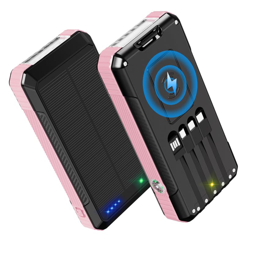 FCJZX Solar Charger Power Bank 49800mAh, Portable Phone Wireless Charging Built-in 4 Cables 22.5W Fast Charging,Type-C Input/Output Port Solar Panel