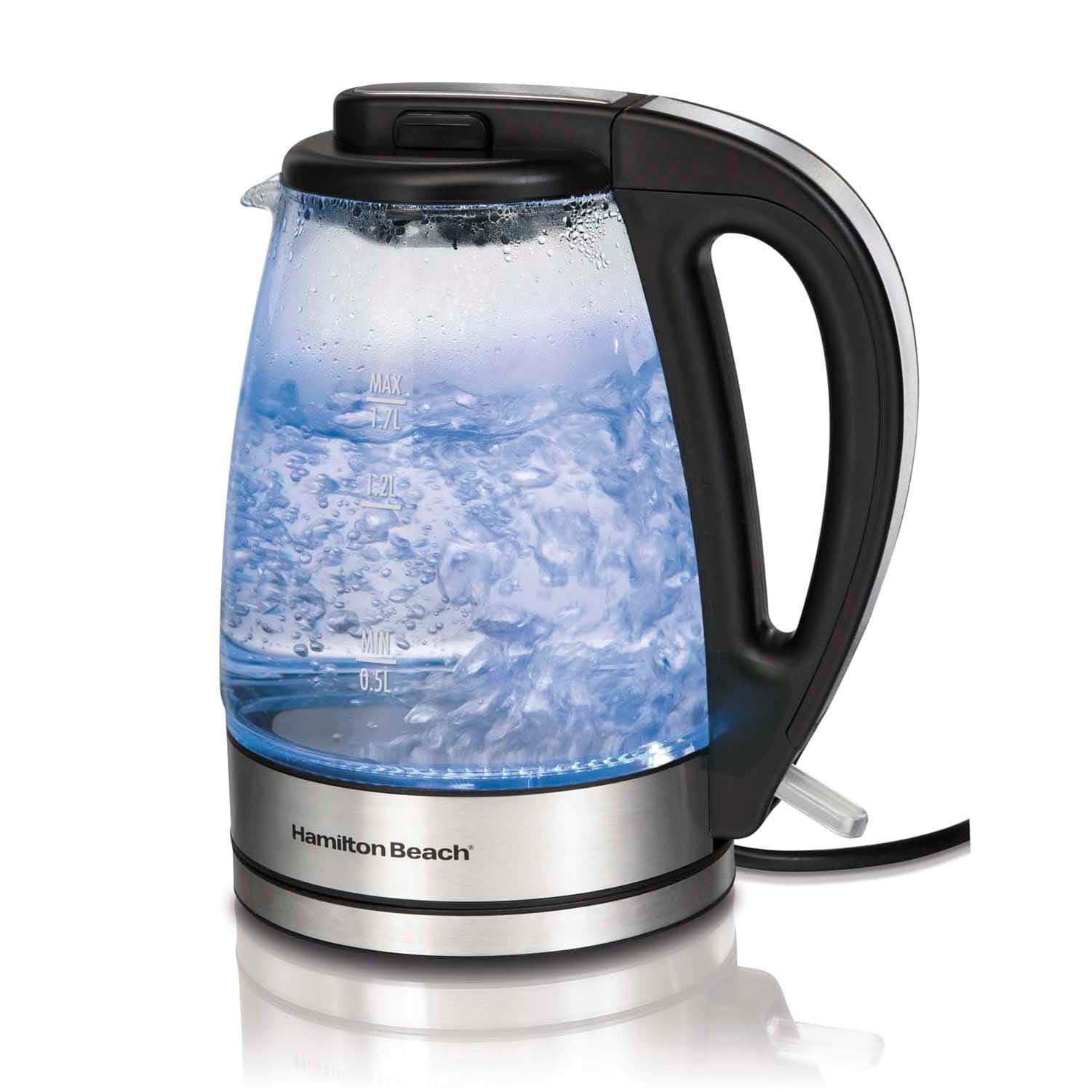 Hamilton Beach 1.7 Liter Electric Glass Drink Kettle with Cordless Serving 40865