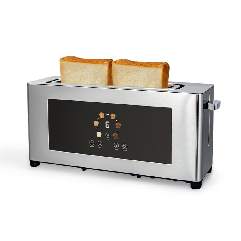 BBday 2 Slice Toaster with Touch Screen, Slim Toaster For Long Slice, 1.6" Wide Slot, 6 Browning Levels, 1000W Fast Heating, Slim Stainless Steel Des