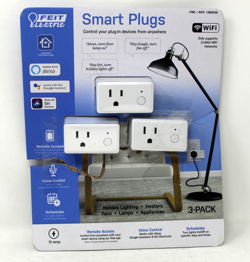 Feit Electric Wifi Smart Plug 3 Pack Work With Alexa; Siri; and Google Home