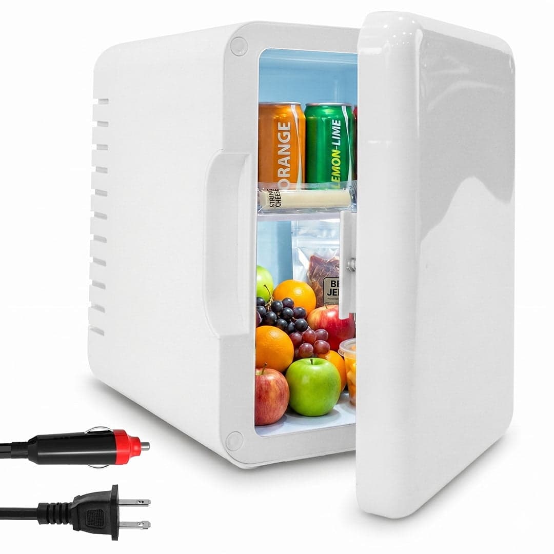 MotionGrey 5 L Portable Mini Fridge - Dual AC/DC Power, Rapid Cooling & Warming, Compact PP Plastic Design with Carry Handle - Ideal for Car, Bedroom & Office Use