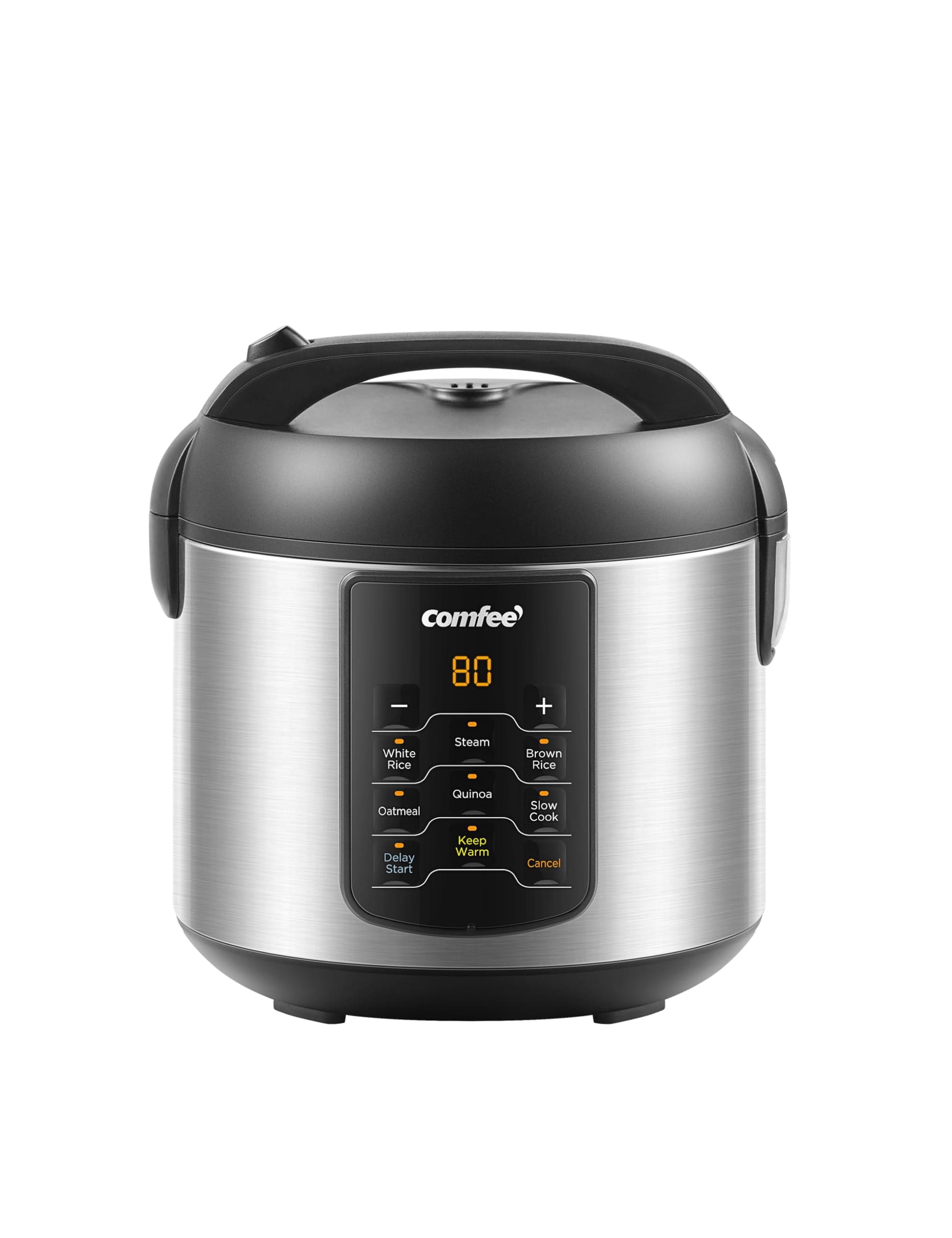 COMFEE' Compact Rice Cooker, 6-in-1 Stainless Steel Multi Cooker, Slow Cooker, Steamer, Saute, and Warmer, 2 QT, 8 Cups Cooked(4 Cups Uncooked), Brow