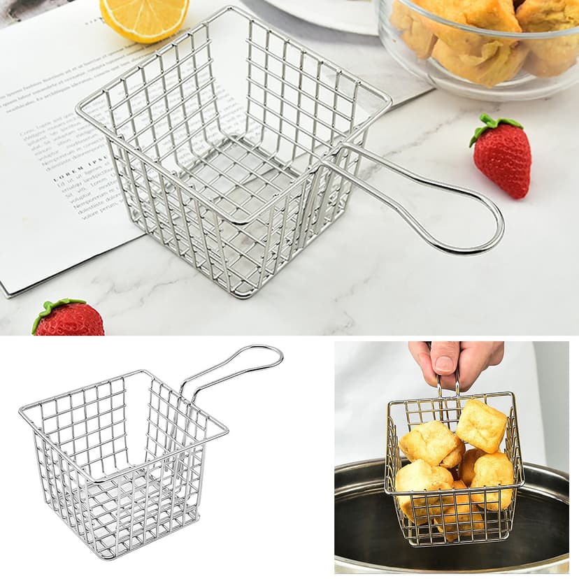 Stainless Steel Food Storage Stainless Steel Frying Basket Square Snack Basket French Fries Frying Basket Chicken Filter Oil Drying Restaurant Decoration Basket