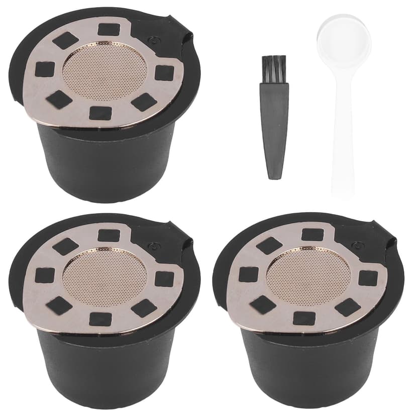 3 Pack Gold-Plated Refillable Nespresso Capsules with Spoon & Brush, Reusable Stainless Steel & PP Coffee Pod Filters Compatible with Nespresso OriginalLine Machines, Eco-Friendly 50ML Capacity