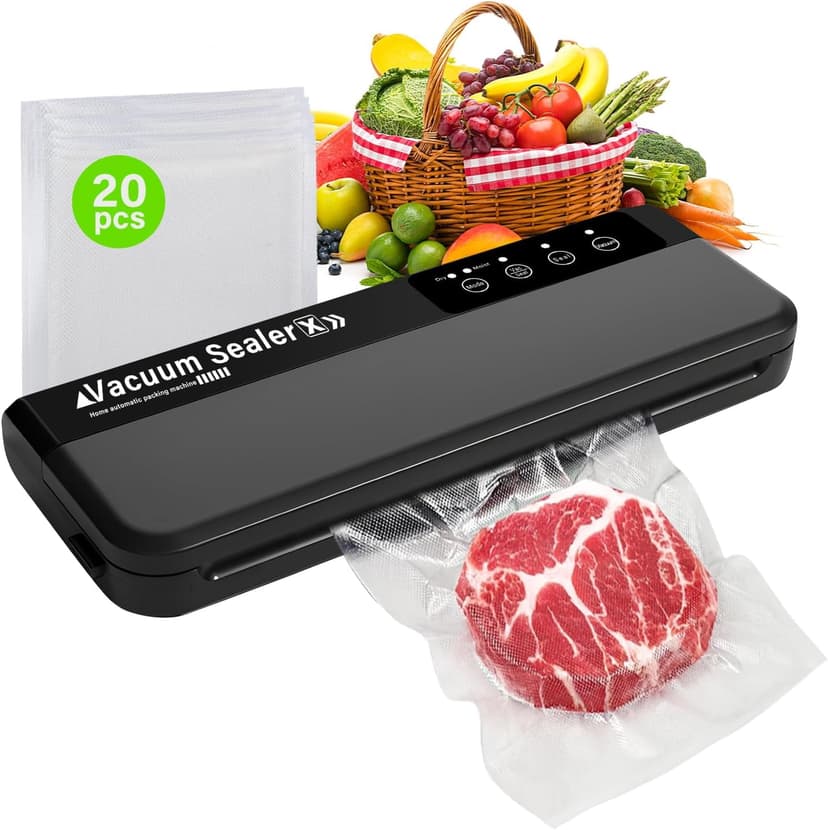 Vacuum Sealer Machine Lychee Powerful 5 IN 1 Food Saver Sealer Vacuum Packing Machine Air Sealing System for Sous Vide and Food with 20 Pcs Food Preservation Bags, Dry & Moist Food Modes, Black