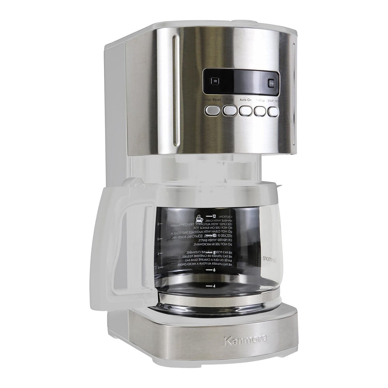 Kenmore Aroma Control 12-Cup Programmable Coffee Maker, White & Stainless Steel, Glass Carafe, Reusable Filter, Timer
