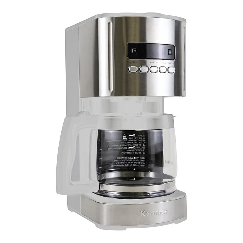 Kenmore Aroma Control 12-Cup Programmable Coffee Maker, White & Stainless Steel, Glass Carafe, Reusable Filter, Timer