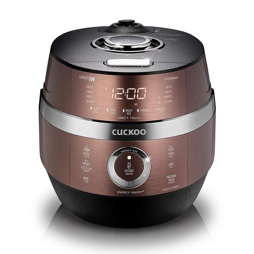 CUCKOO CRP-JHR0609F 6-Cup (Uncooked) / 12-Cup (Cooked) Induction Heating Pressure Rice Cooker with Nonstick Inner Pot, 16 Menu Options, Fuzzy Logic Tech, 3 Voice Guide, Auto Clean (Copper/Black)