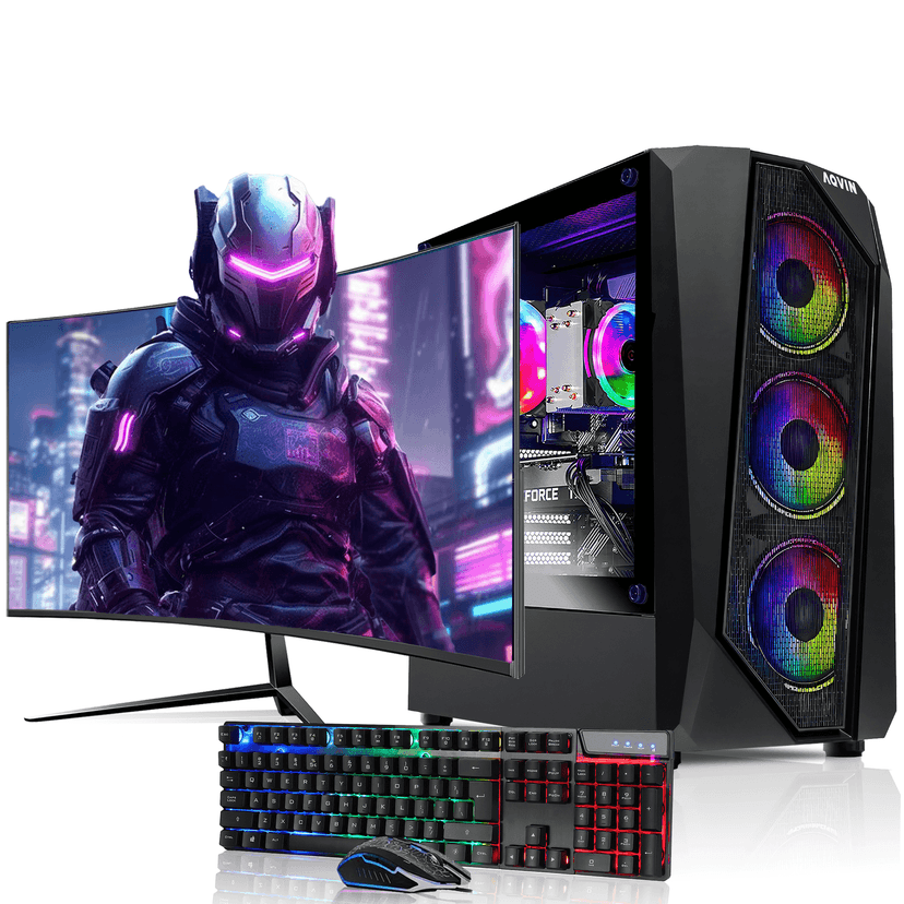AQVIN AQ30 Gaming PC | RTX 3050 6GB DRR6 | Intel Core i7 CPU | 1TB SSD | 32GB DDR4 RAM | 27 inch Gaming Monitor | Windows 11 Pro | RGB Keyboard Mouse | WIFI