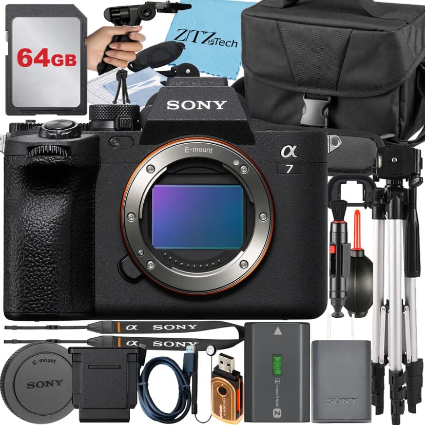 Sony Alpha a7 IV Mirrorless Digital Camera (Body Only) + 64GB Card + Case + Tripod + ZeeTech Accessory Bundle